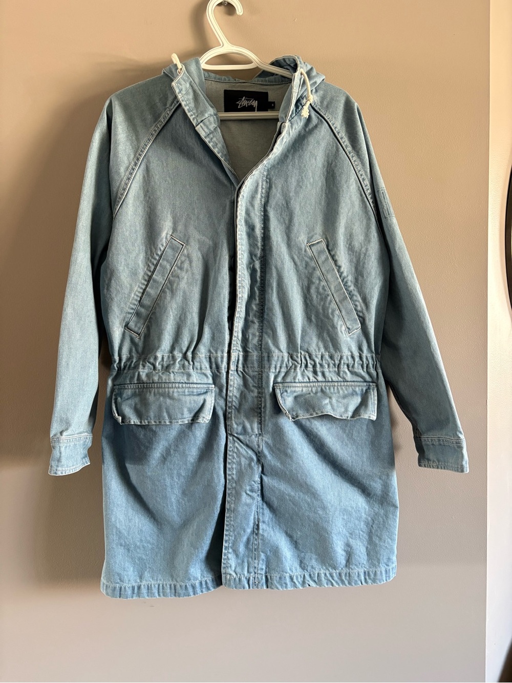 Stussy Light Blue Denim Hooded Parka